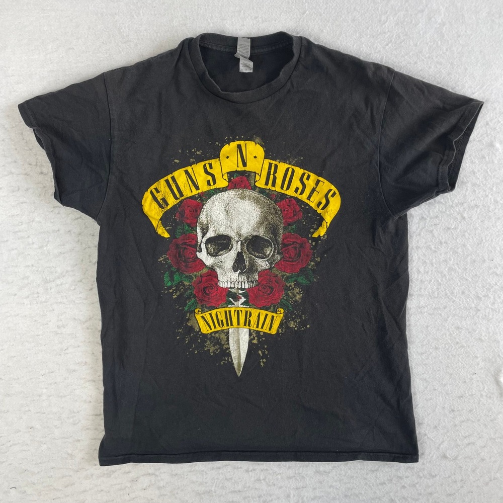 Gildan Guns N Roses T-Shirt Mens Medium Black Nightrain Skull Roses Band Tee
